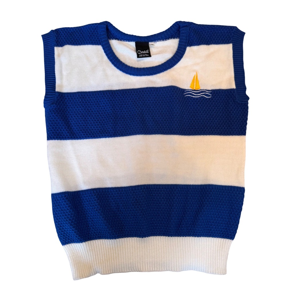 Vintage‎ Catalina Nautical Sweater Vest Sailboat Stripe Preppy Made USA Sz M